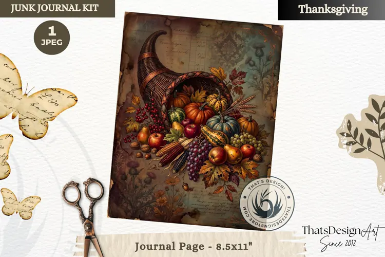 Vintage Thanksgiving Junk Journal page Scrapbooking collage