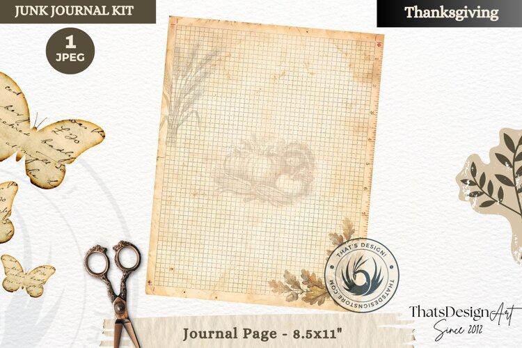 Vintage Thanksgiving Junk Journal blank page Scrapbooking example image 1