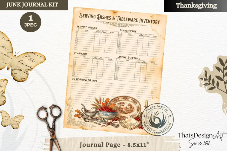 Vintage Thanksgiving Recipes Junk Journal page Scrapbooking