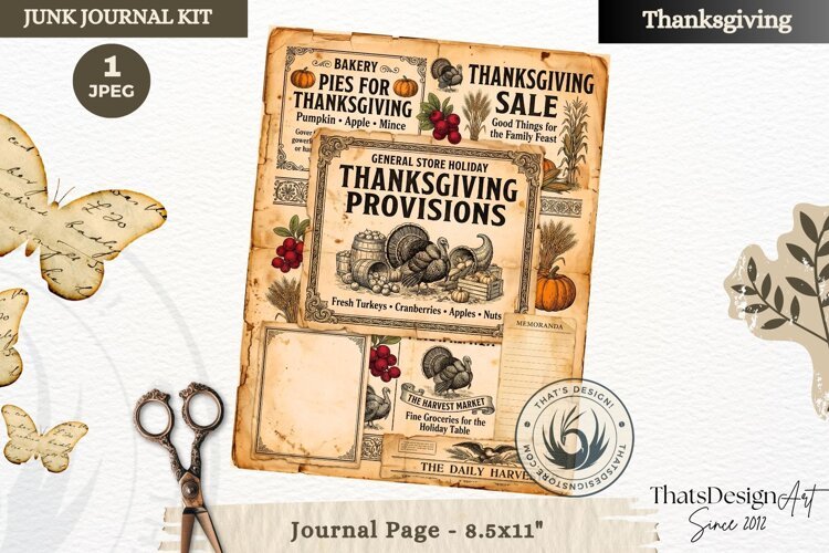 Vintage Thanksgiving Junk Journal page Scrapbooking collage example image 1