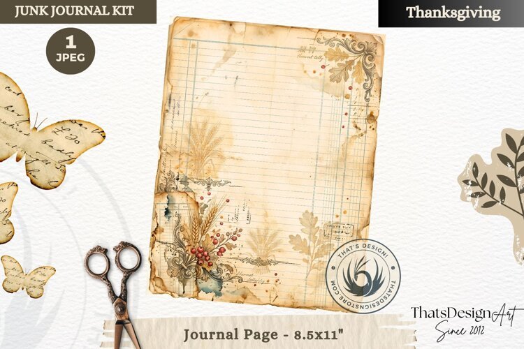 Vintage Thanksgiving Junk Journal blank page Scrapbooking example image 1