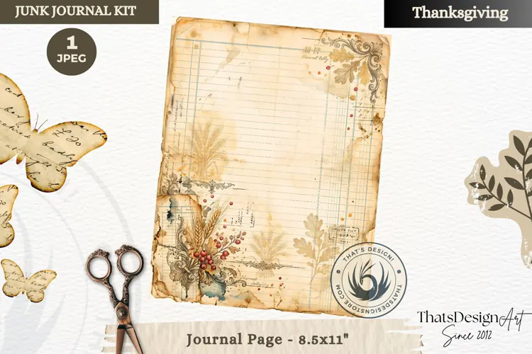 Vintage Thanksgiving Junk Journal blank page Scrapbooking