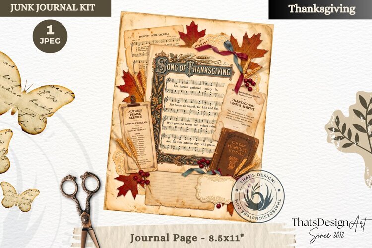 Vintage Thanksgiving Junk Journal page Scrapbooking collage example image 1