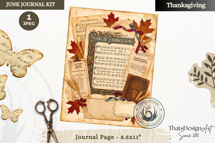 Vintage Thanksgiving Junk Journal page Scrapbooking collage