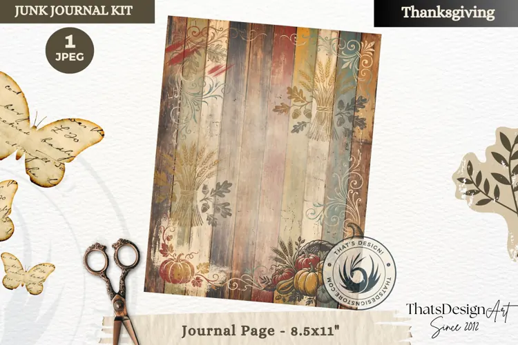 Vintage Thanksgiving Junk Journal blank page Scrapbooking