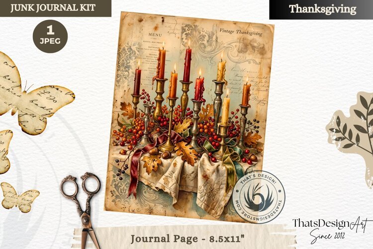 Vintage Thanksgiving Junk Journal page Scrapbooking collage example image 1