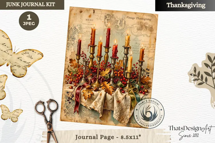 Vintage Thanksgiving Junk Journal page Scrapbooking collage
