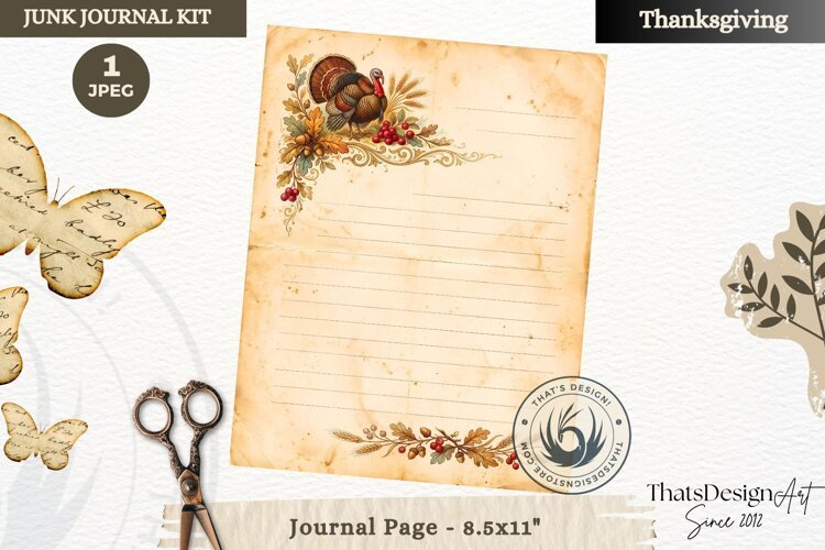 Vintage Thanksgiving Junk Journal page Scrapbooking collage example image 1