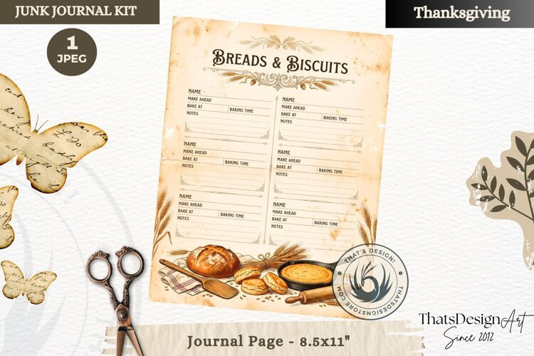 Vintage Thanksgiving Recipes Junk Journal page Scrapbooking example image 1