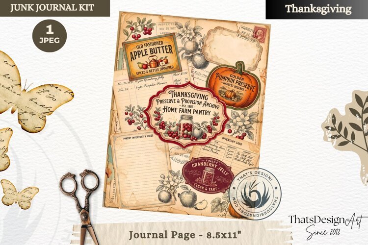 Vintage Thanksgiving Junk Journal page Scrapbooking collage example image 1