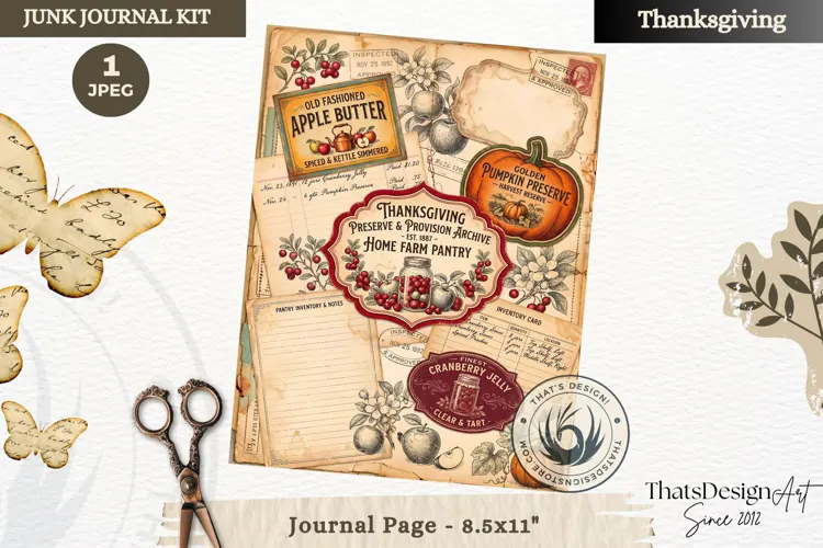 Vintage Thanksgiving Junk Journal page Scrapbooking collage