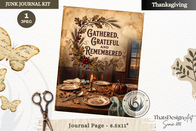 Vintage Thanksgiving Junk Journal page Scrapbooking collage example image 1