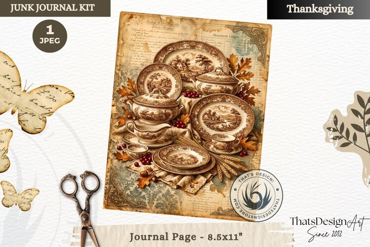 Vintage Thanksgiving Junk Journal page Scrapbooking collage example image 1