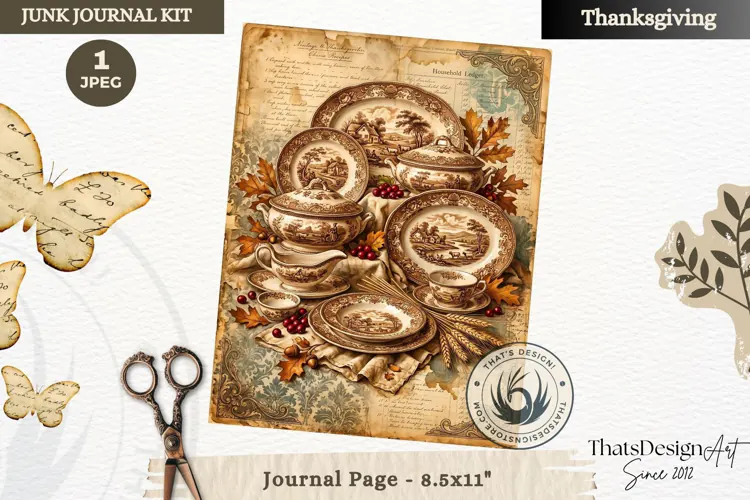 Vintage Thanksgiving Junk Journal page Scrapbooking collage