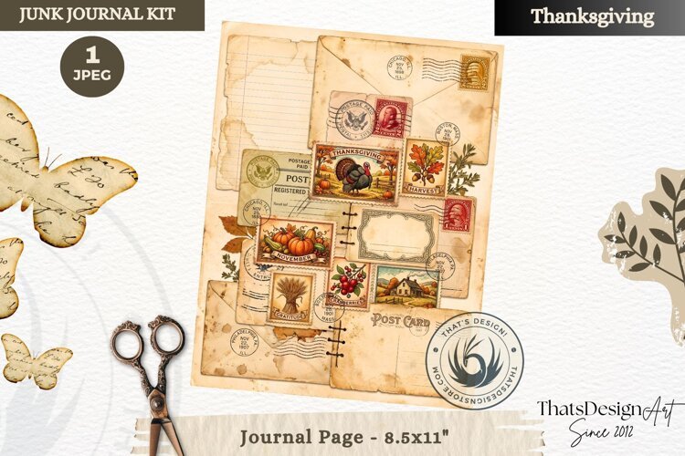 Vintage Thanksgiving Junk Journal page Scrapbooking collage example image 1