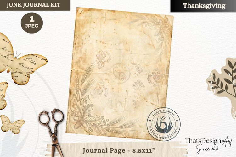 Vintage Thanksgiving Junk Journal blank page Scrapbooking example image 1