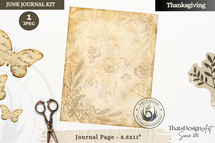 Vintage Thanksgiving Junk Journal blank page Scrapbooking