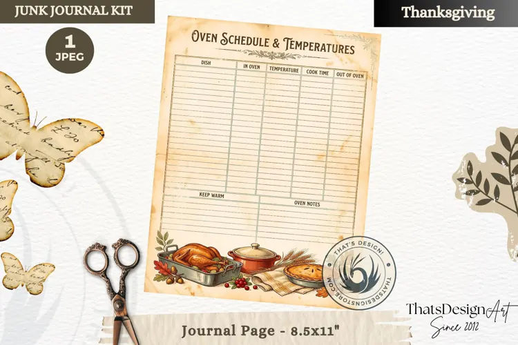 Vintage Thanksgiving Recipes Junk Journal page Scrapbooking