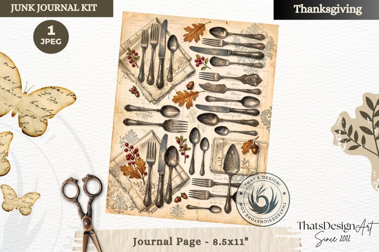 Vintage Thanksgiving Junk Journal page Scrapbooking collage example image 1