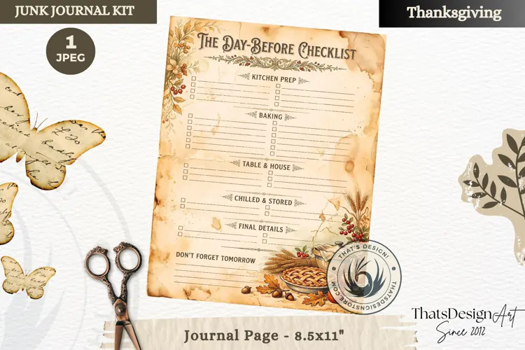 Vintage Thanksgiving Recipes Junk Journal page Scrapbooking