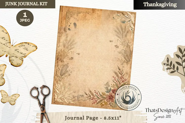 Vintage Thanksgiving Junk Journal blank page Scrapbooking