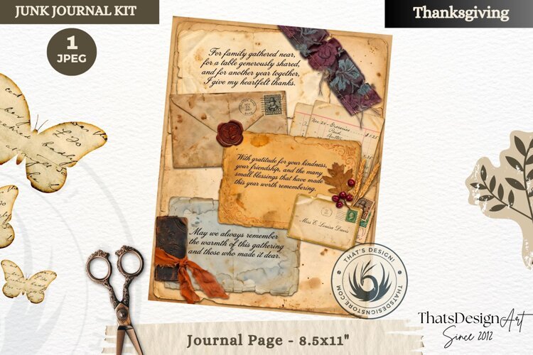 Vintage Thanksgiving Junk Journal page Scrapbooking collage example image 1