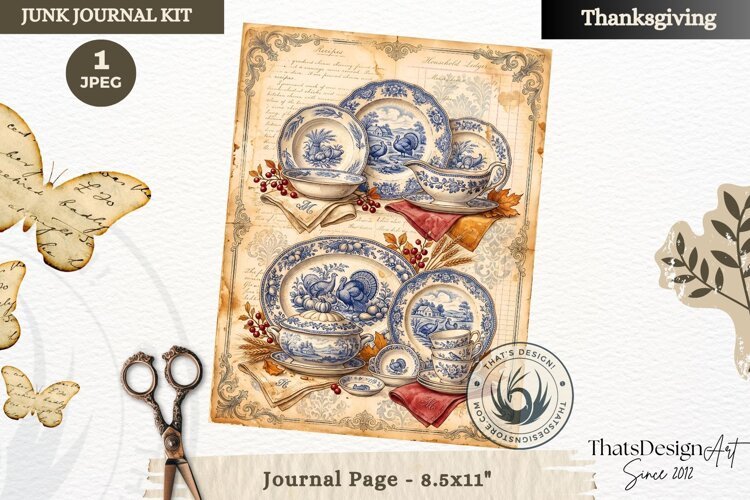 Vintage Thanksgiving Junk Journal page Scrapbooking collage example image 1
