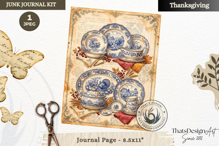 Vintage Thanksgiving Junk Journal page Scrapbooking collage