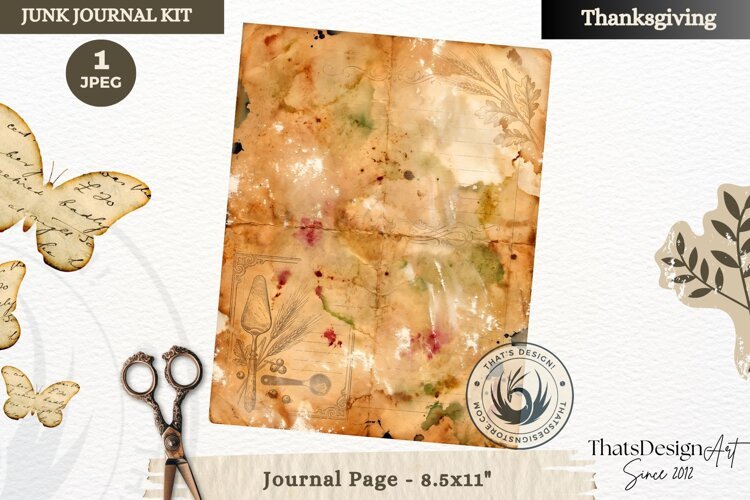 Vintage Thanksgiving Junk Journal blank page Scrapbooking example image 1