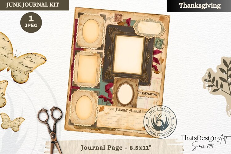 Vintage Thanksgiving Junk Journal page Scrapbooking collage example image 1