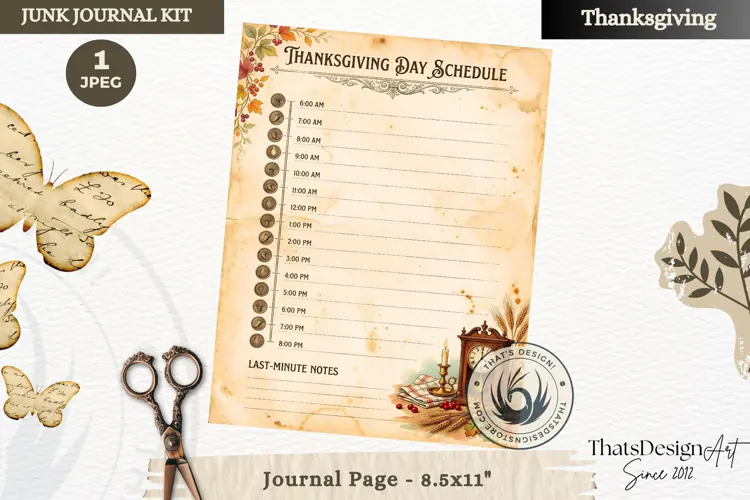 Vintage Thanksgiving Recipes Junk Journal page Scrapbooking