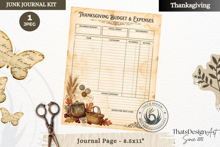 Vintage Thanksgiving Recipes Junk Journal page Scrapbooking example image 1