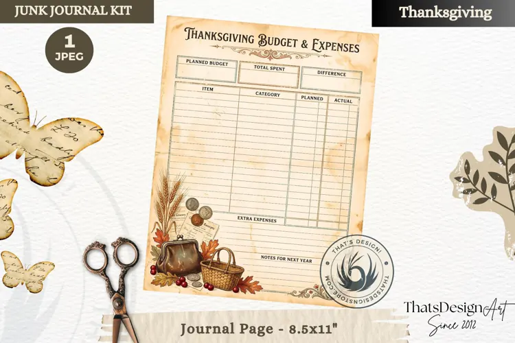 Vintage Thanksgiving Recipes Junk Journal page Scrapbooking