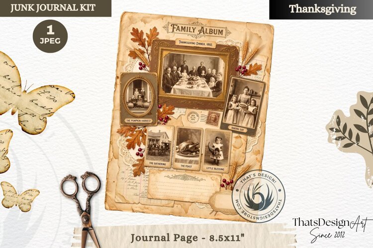 Vintage Thanksgiving Junk Journal page Scrapbooking collage example image 1