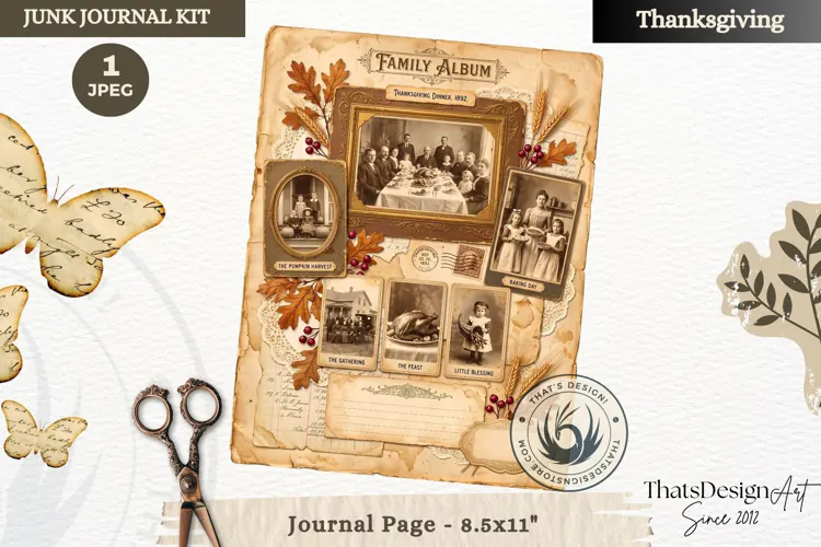 Vintage Thanksgiving Junk Journal page Scrapbooking collage