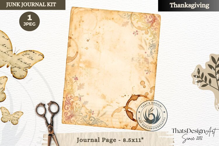 Vintage Thanksgiving Junk Journal blank page Scrapbooking example image 1