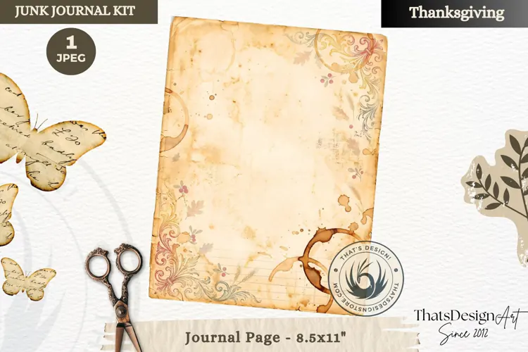 Vintage Thanksgiving Junk Journal blank page Scrapbooking