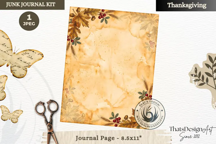 Vintage Thanksgiving Junk Journal blank page Scrapbooking