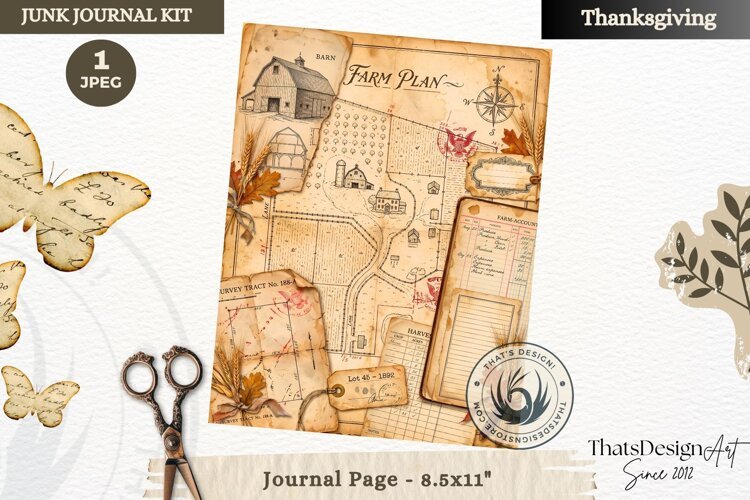 Vintage Thanksgiving Junk Journal page Scrapbooking collage example image 1