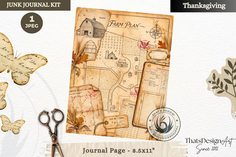 Vintage Thanksgiving Junk Journal page Scrapbooking collage