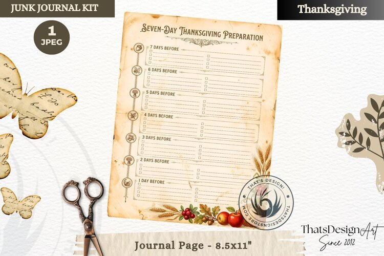 Vintage Thanksgiving Recipes Junk Journal page Scrapbooking example image 1