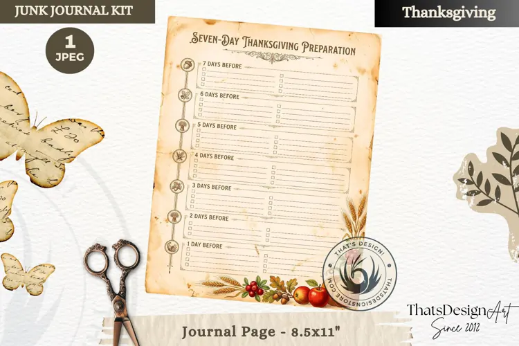 Vintage Thanksgiving Recipes Junk Journal page Scrapbooking