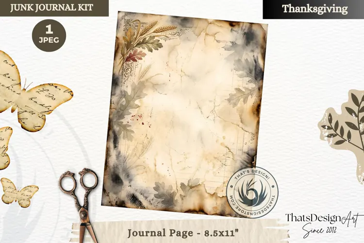 Vintage Thanksgiving Junk Journal blank page Scrapbooking