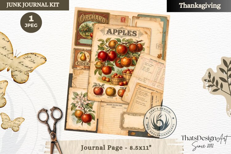 Vintage Thanksgiving Junk Journal page Scrapbooking collage example image 1