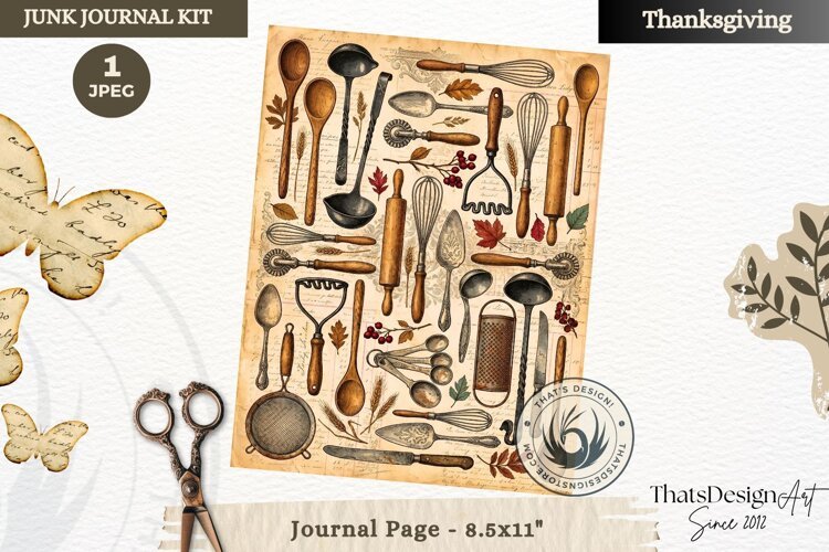 Vintage Thanksgiving Junk Journal page Scrapbooking collage example image 1