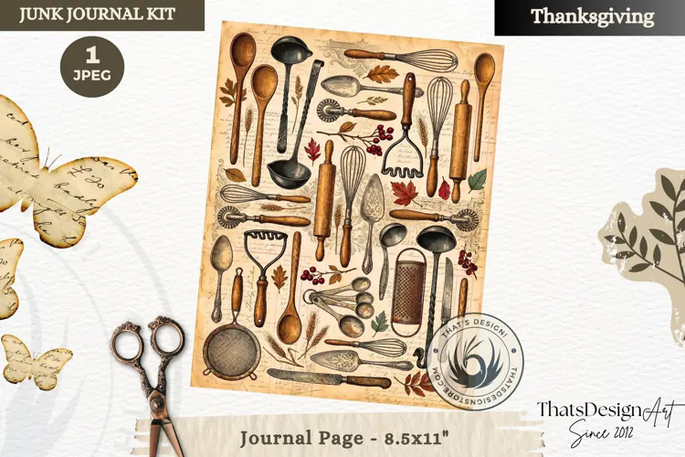 Vintage Thanksgiving Junk Journal page Scrapbooking collage
