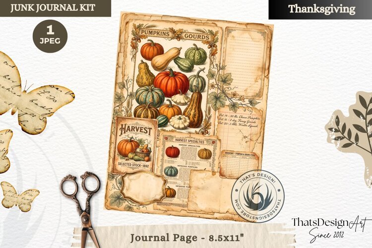 Vintage Thanksgiving Junk Journal page Scrapbooking collage example image 1