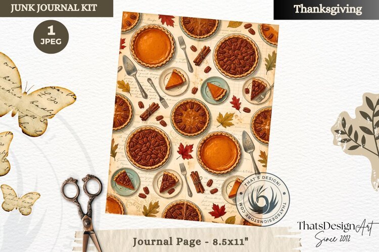 Vintage Thanksgiving Junk Journal page Scrapbooking collage example image 1