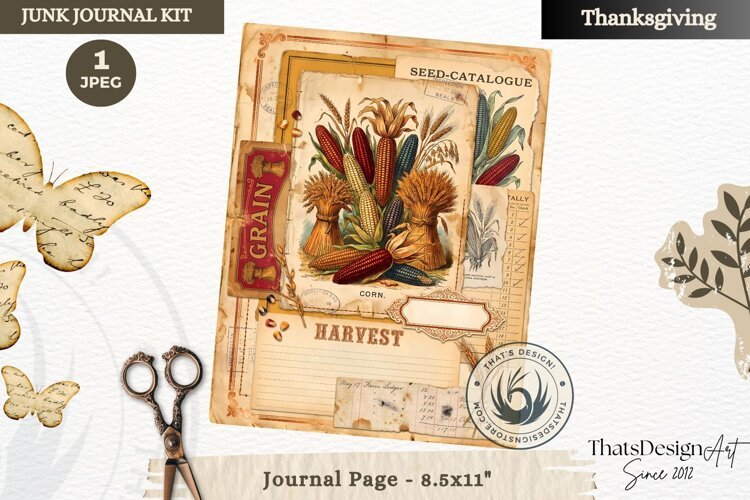 Vintage Thanksgiving Junk Journal page Scrapbooking collage example image 1