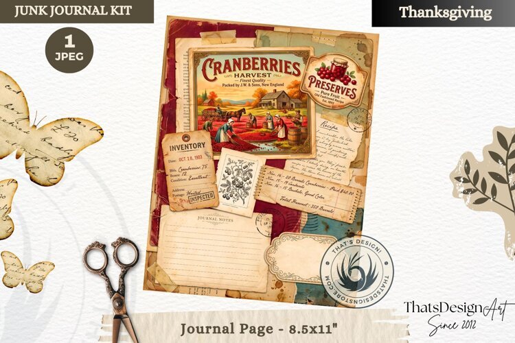 Vintage Thanksgiving Junk Journal page Scrapbooking collage example image 1